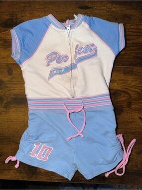 Vintage Y2K Perfect Angel 18M Blue Pink Sporty Romper Shortall